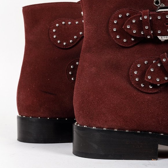Givenchy Elegant Burgundy Suede Studded Boots - Picture 8 of 9